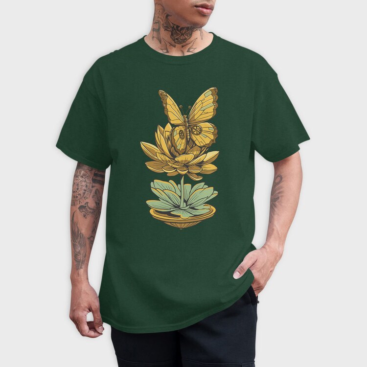 Steampunk Inspired Butterfly Lotus, Tricou Barbati (Unisex)