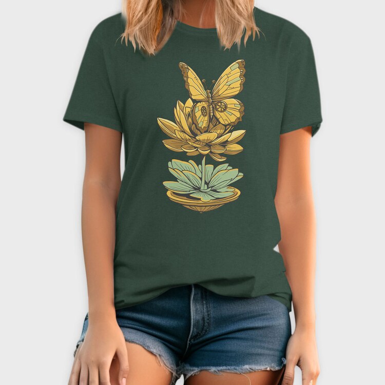 Steampunk Inspired Butterfly Lotus, Tricou Barbati (Unisex)