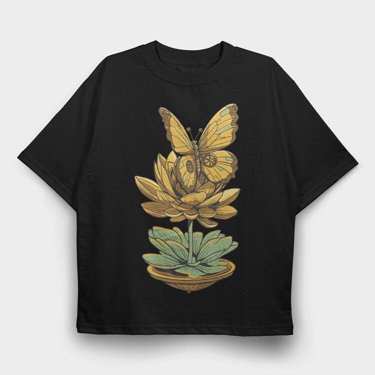 Steampunk Inspired Butterfly Lotus, Tricou Oversize Barbati (Unisex)