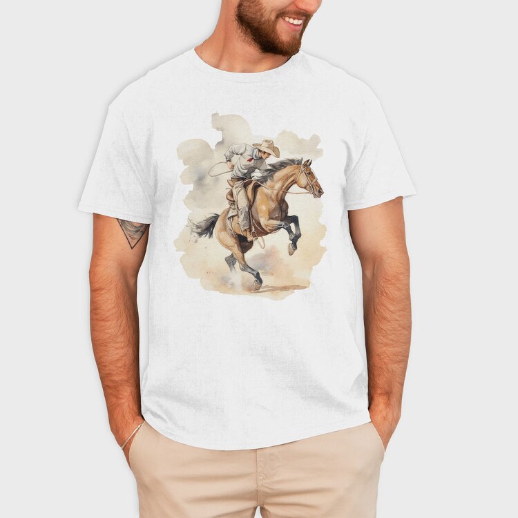 Cowboy Riding Horse Bucking, Tricou Barbati (Unisex)