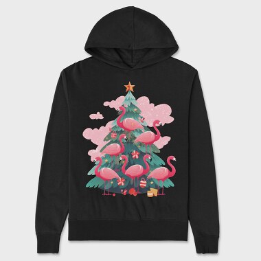 Flamingos Christmas Tree, Hanorac Oversize Barbati (Unisex)