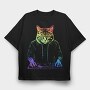 Neon Cat Dj, Tricou Oversize Barbati (Unisex)