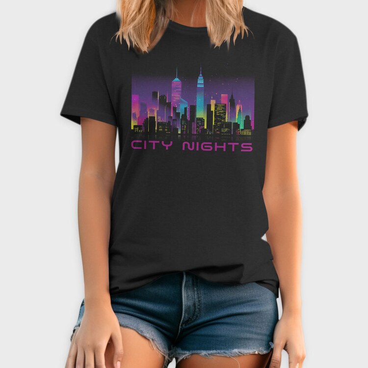 Neon City Skyline City Nights, Tricou Barbati (Unisex)