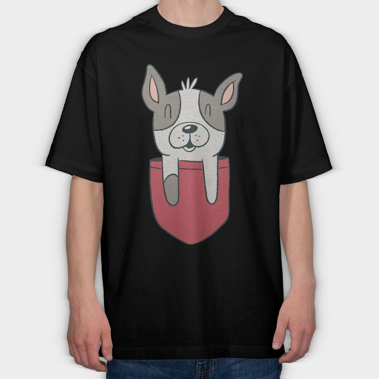 French Bulldog Pocket, Tricou Oversize Barbati (Unisex)