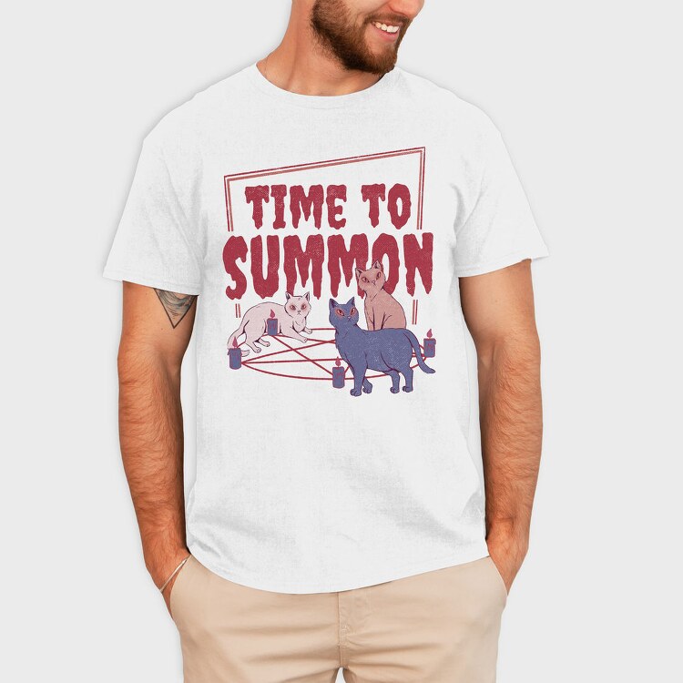 Satanic Cats With Pentagram Time To Summon, Tricou Barbati (Unisex)