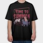 Satanic Cats With Pentagram Time To Summon, Tricou Oversize Barbati (Unisex)
