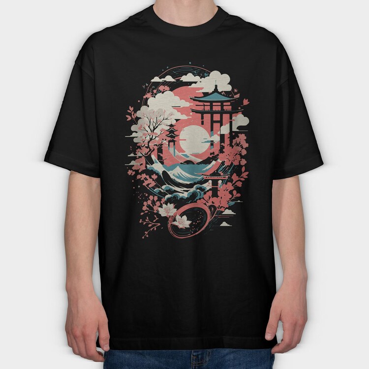 Traditional Japanese Temple, Tricou Oversize Barbati (Unisex)