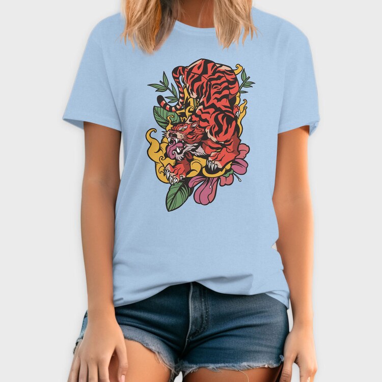 Traditional Japanese Tiger Floral, Tricou Barbati (Unisex)