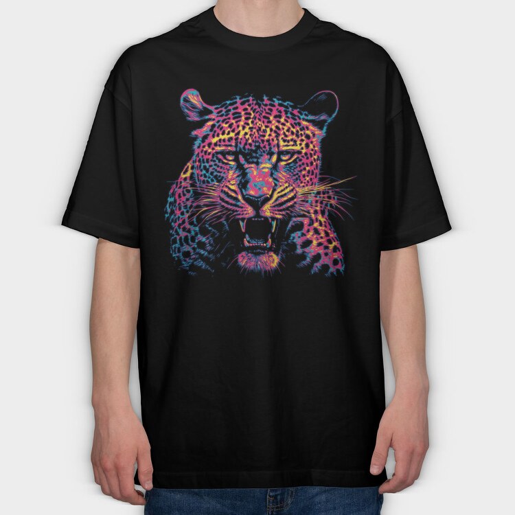 Neon Leopard Angry, Tricou Oversize Barbati (Unisex)