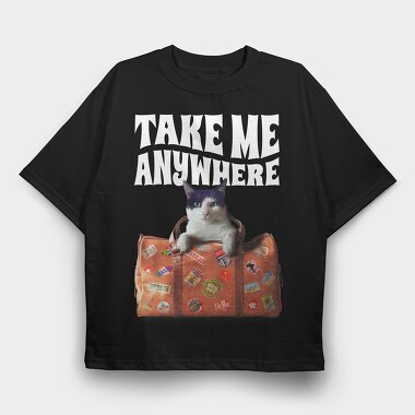 Travel Suitcase Cat Wanderlust, Tricou Oversize Barbati (Unisex)