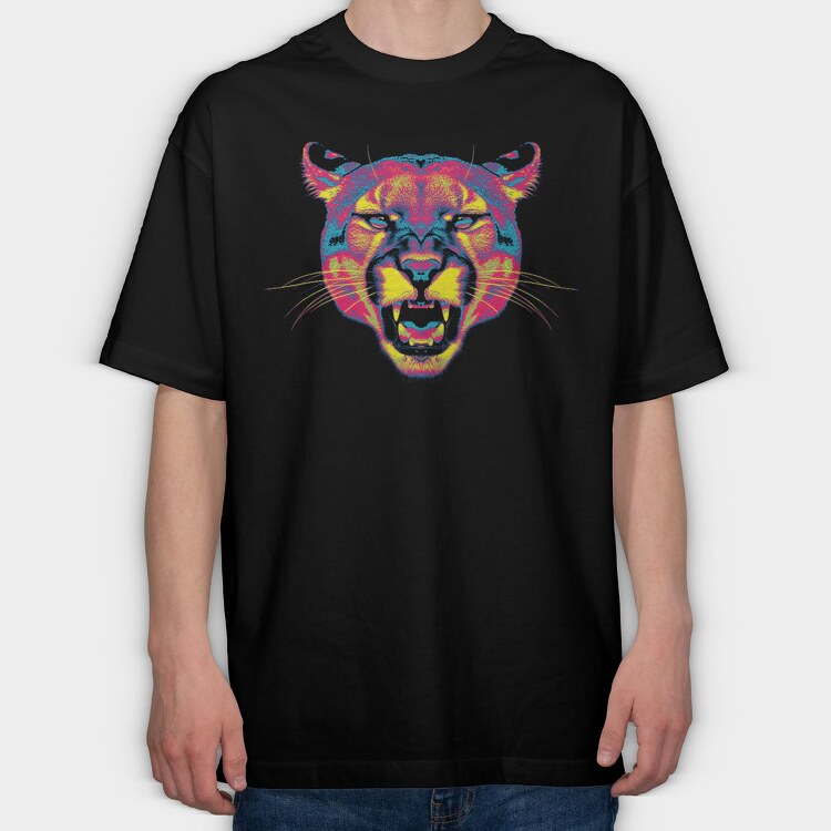 Neon Wild Feline Roar Angry Pumpa, Tricou Oversize Barbati (Unisex)