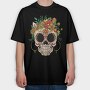 Sugar Skull And Flowers Traditional, Tricou Oversize Barbati (Unisex)