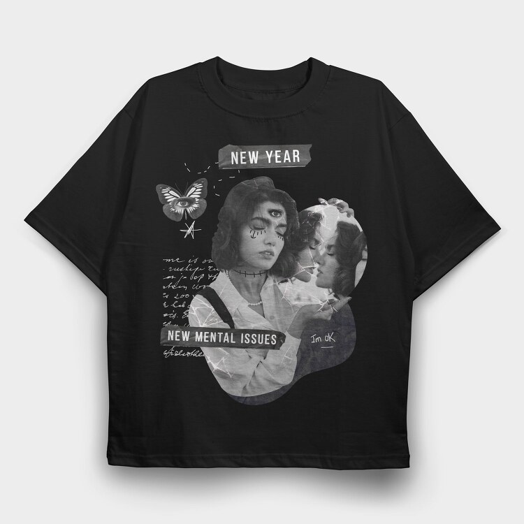 New Year Holiday Funny Collage, Tricou Oversize Barbati (Unisex)