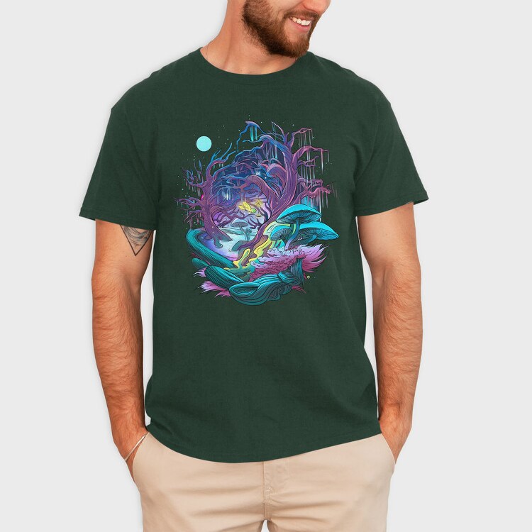 Fantasy Forest Mushroom And Trees, Tricou Barbati (Unisex)
