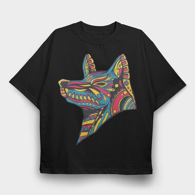 Huichol Colorful Wolf, Tricou Oversize Barbati (Unisex)