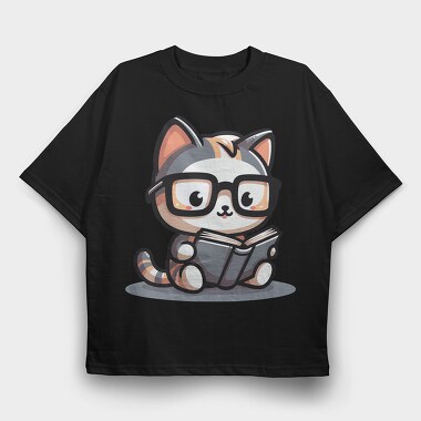 Clever Cat Reading, Tricou Oversize Barbati (Unisex)
