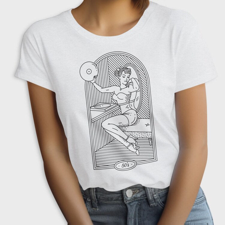 Pin Up Girl With Vinyl Disc 50S, Tricou Femei