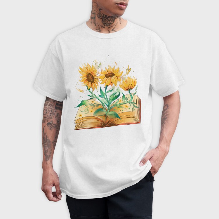 Sunflowers Coming Out Of Book Watercolor, Tricou Barbati (Unisex)