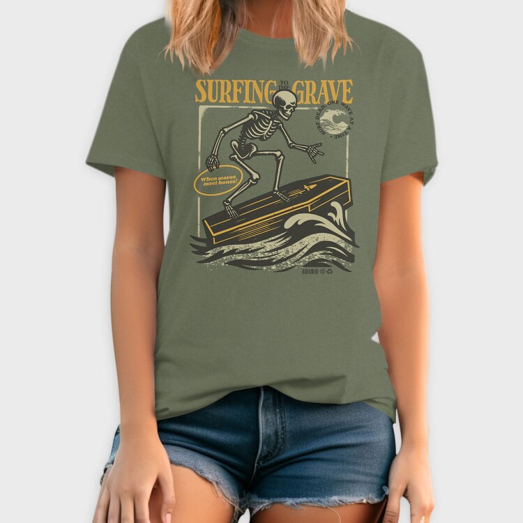 Surfing Grave Skeleton, Tricou Barbati (Unisex)