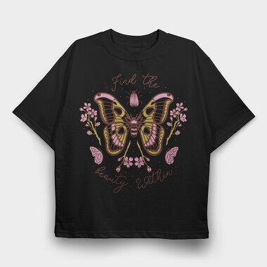 Pink Butterfly And Flowers Beauty Within, Tricou Oversize Barbati (Unisex)