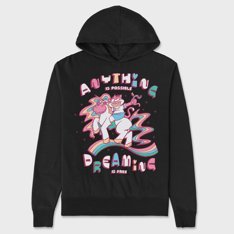 Unicorn and Cat Anything Is Possible, Hanorac Oversize Barbati (Unisex)