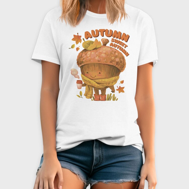 Sweet Autumn Acorn Cozy Coffee Character, Tricou Barbati (Unisex)