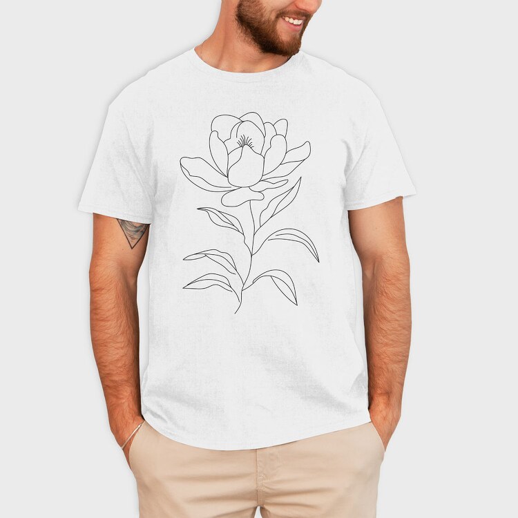Magnolia Flower Line Art, Tricou Barbati (Unisex)