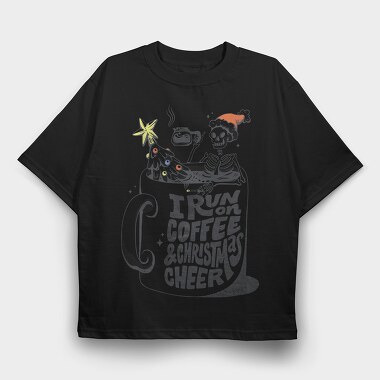 Coffee Christmas Skeleton Anti Santa Addicted, Tricou Oversize Barbati (Unisex)