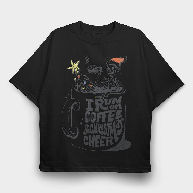 Coffee Christmas Skeleton Anti Santa Addicted, Tricou Oversize Barbati (Unisex)