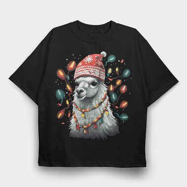 Festive Llama Christmas, Tricou Oversize Barbati (Unisex)