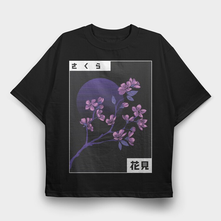 Vaporwave Cherry Blossom, Tricou Oversize Barbati (Unisex)