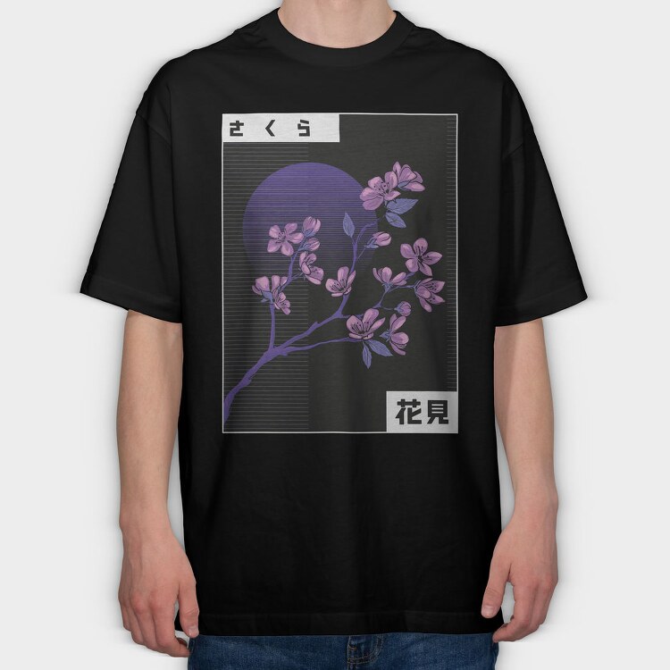 Vaporwave Cherry Blossom, Tricou Oversize Barbati (Unisex)
