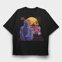 Synthwave Motorcyclist, Tricou Oversize Barbati (Unisex)