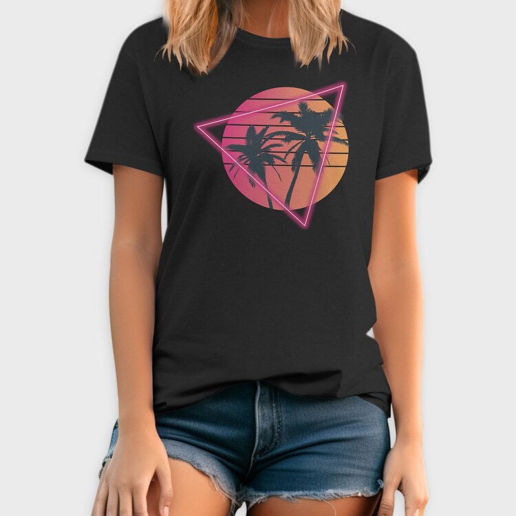 Vaporwave Palm Tree Sunset, Tricou Barbati (Unisex)