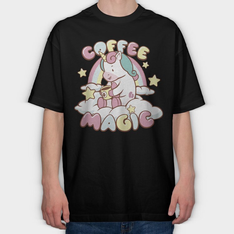 Coffee Magic Unicorn, Tricou Oversize Barbati (Unisex)