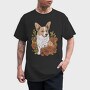 Corgi Dog Red Flowers, Tricou Barbati (Unisex)
