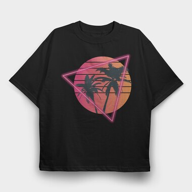 Vaporwave Palm Tree Sunset, Tricou Oversize Barbati (Unisex)