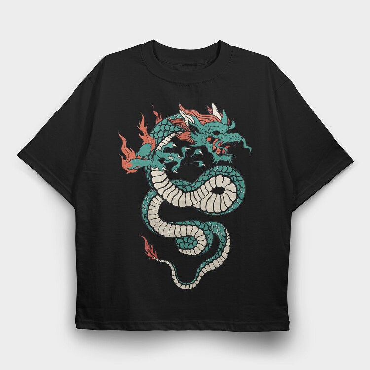 Fire Flames Dragon, Tricou Oversize Barbati (Unisex)