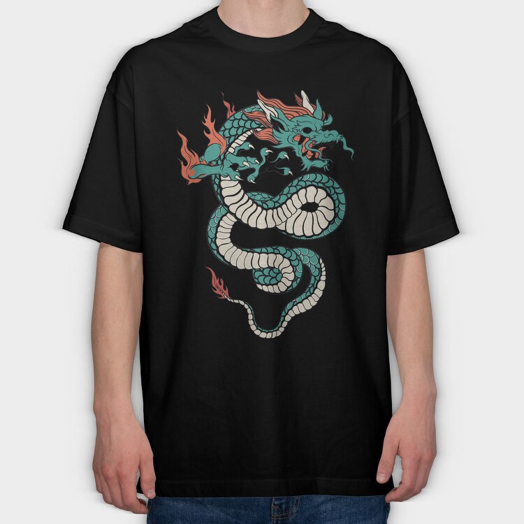 Fire Flames Dragon, Tricou Oversize Barbati (Unisex)
