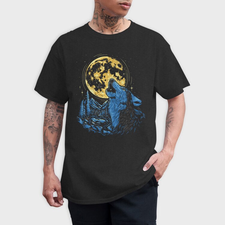 Wolf and Moon, Tricou Barbati (Unisex)