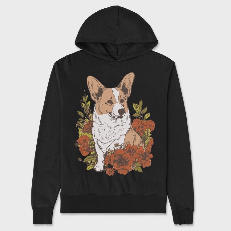 Hanorac Barbati (Unisex), Corgi Dog Red Flowers