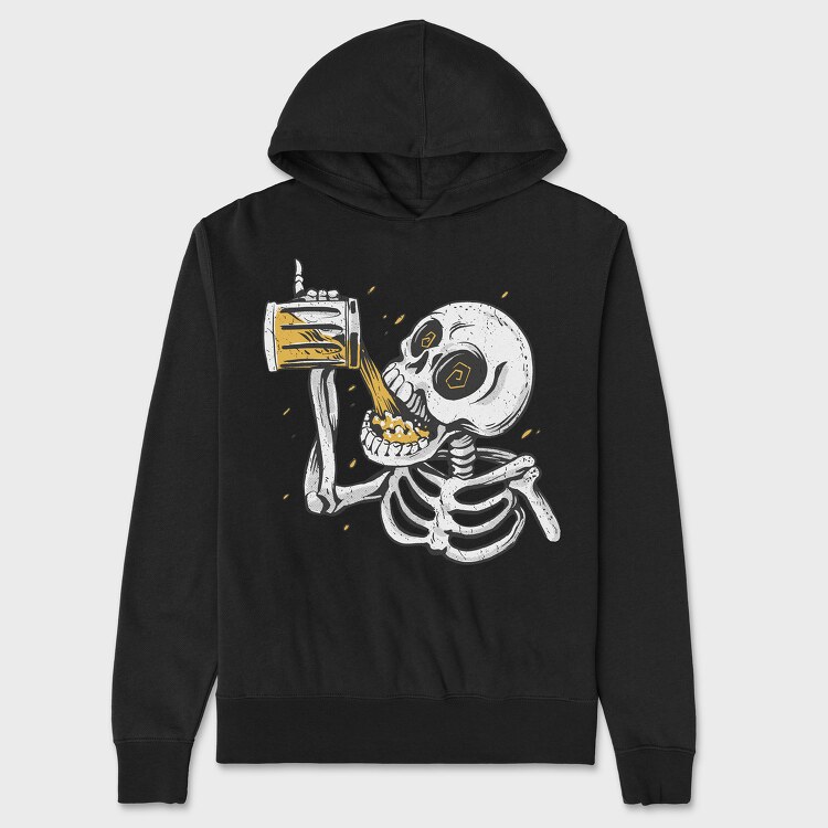 Skull Drinking Beer, Hanorac Oversize Barbati (Unisex)