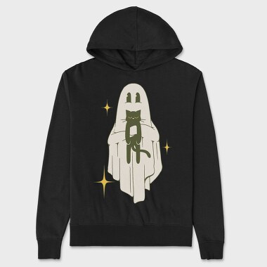 Ghost With Cat, Hanorac Oversize Barbati (Unisex)