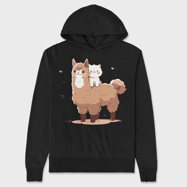 Cute Lama and Cat, Hanorac Oversize Barbati (Unisex)