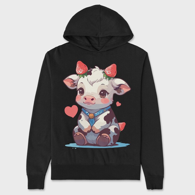 Cute Strawberry Cow, Hanorac Oversize Barbati (Unisex)