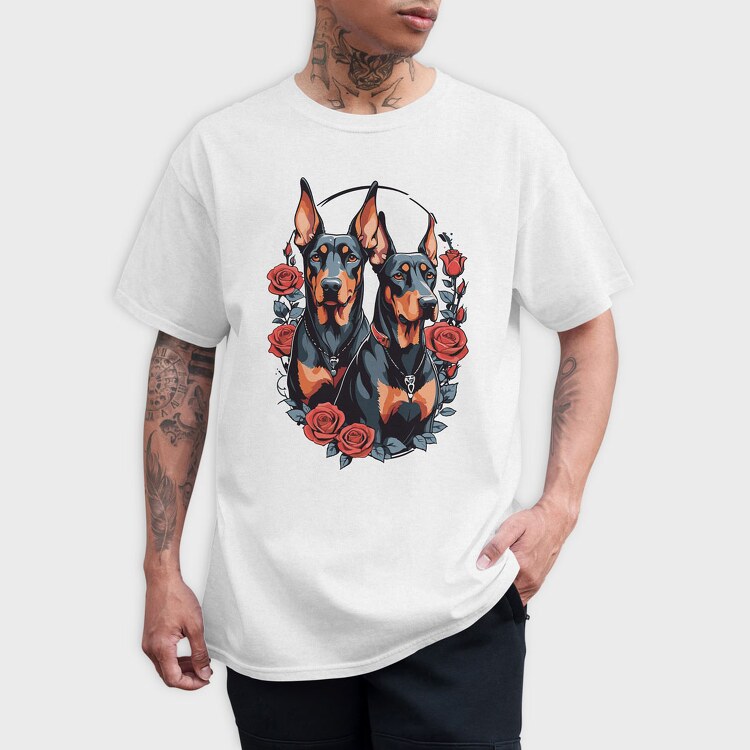 Doberman and Roses, Tricou Barbati (Unisex)
