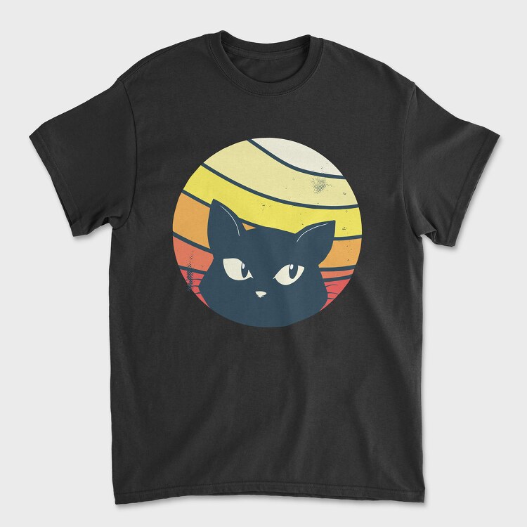 Black Cat Sunset Retro, Tricou Barbati (Unisex)