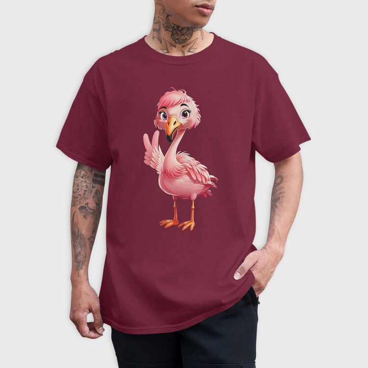 Flamingo Victory Sign, Tricou Barbati (Unisex)
