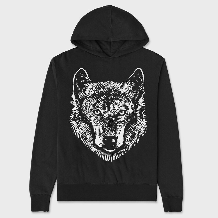 Wolf Portrait Monochrome, Hanorac Oversize Barbati (Unisex)