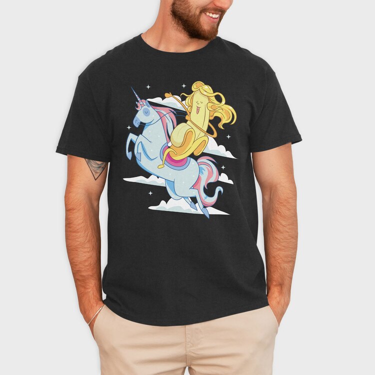 Banana Riding Unicorn, Tricou Barbati (Unisex)